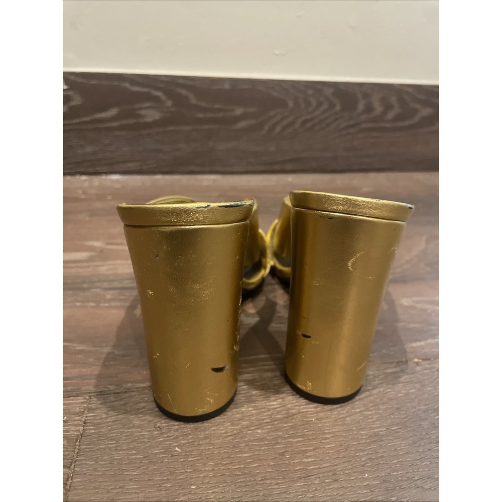 Saint Laurent "BIANCA 100mm" Gold Leather Open Toe Slip On Mule Sandals, Size 40 - Picture 6 of 6